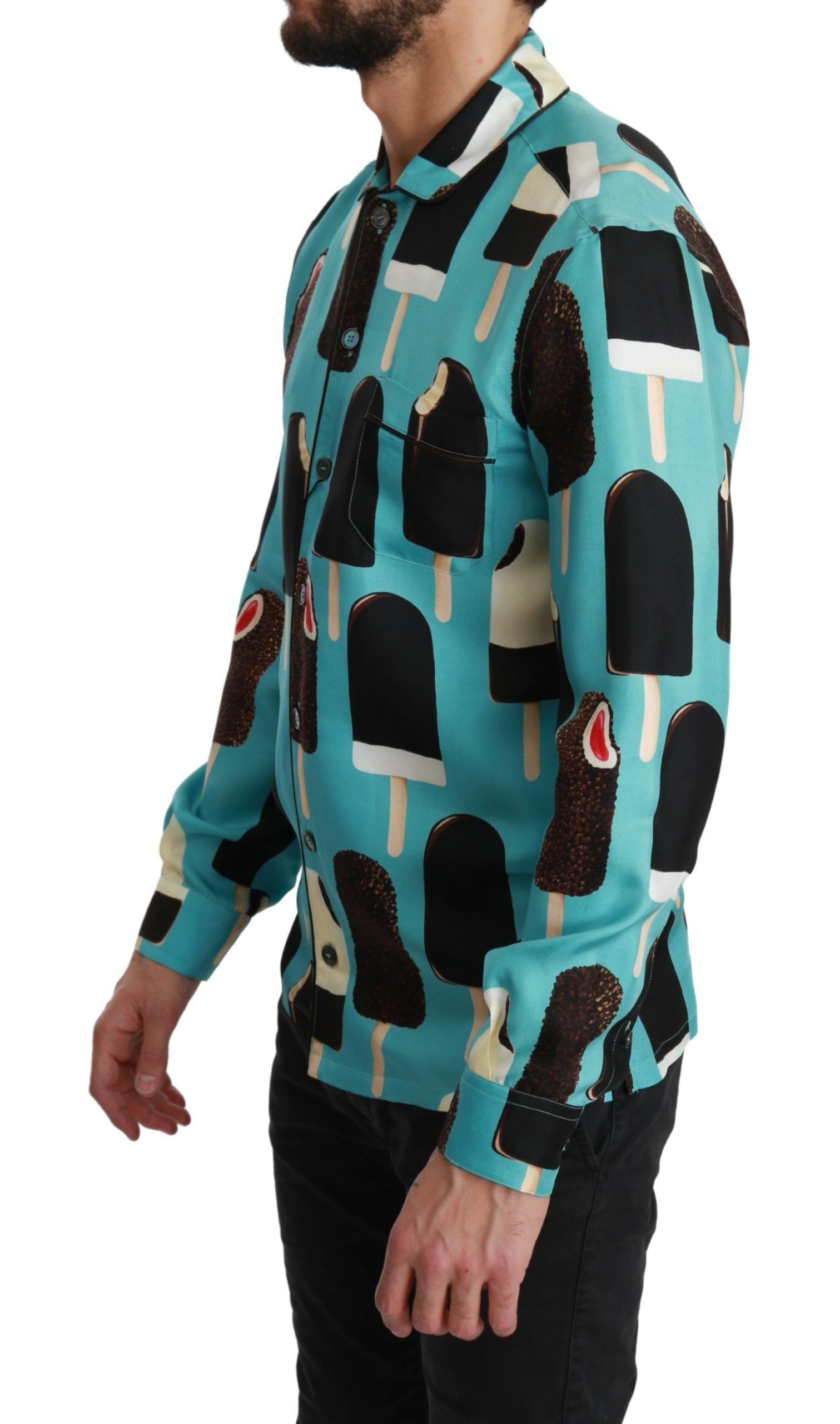 Dolce & Gabbana Exclusive ice cream print silk blend shirt